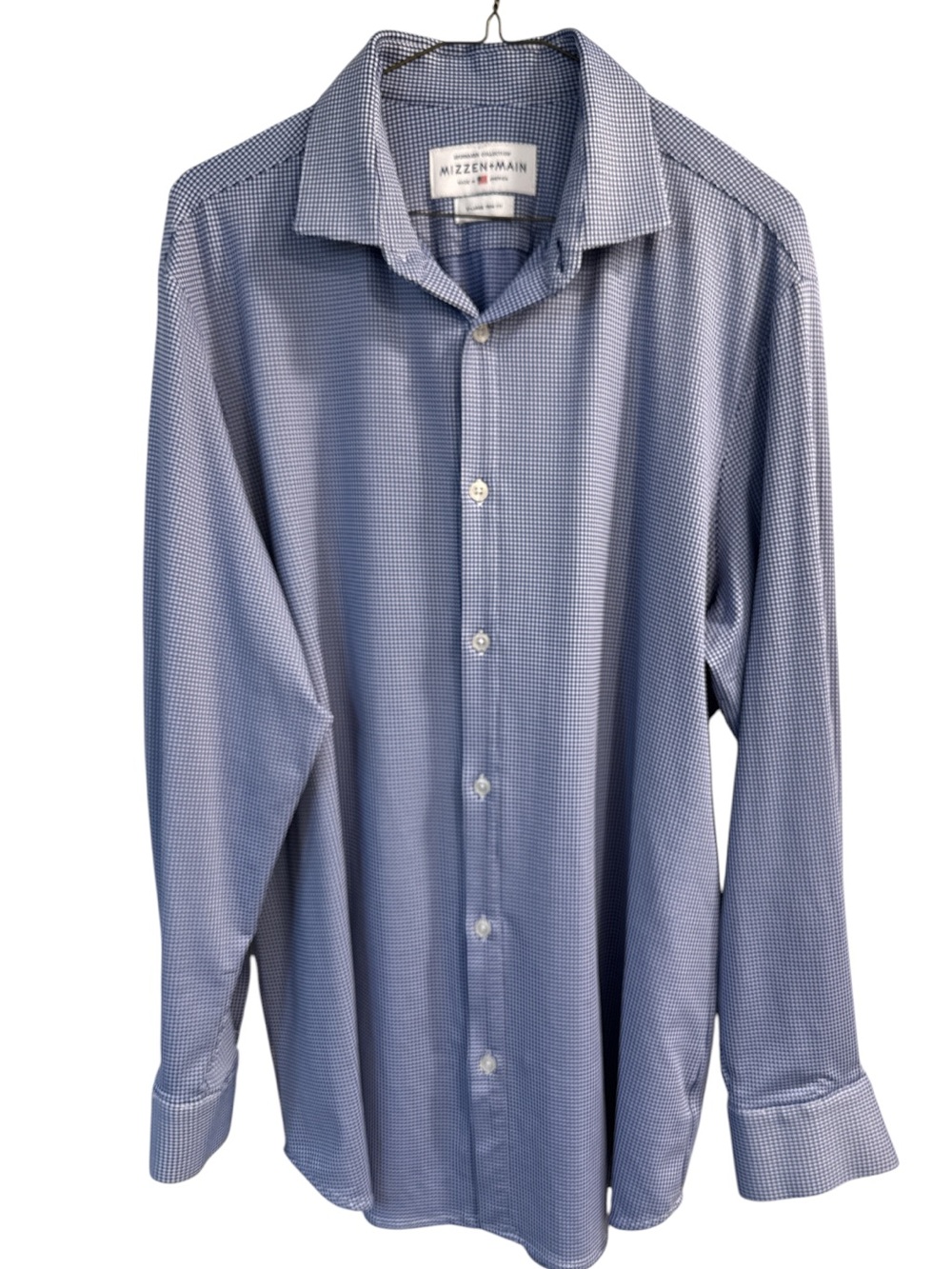 Mizzen+Main Light Blue Micro-Check Gingham Performance Stretch Dress Shirt